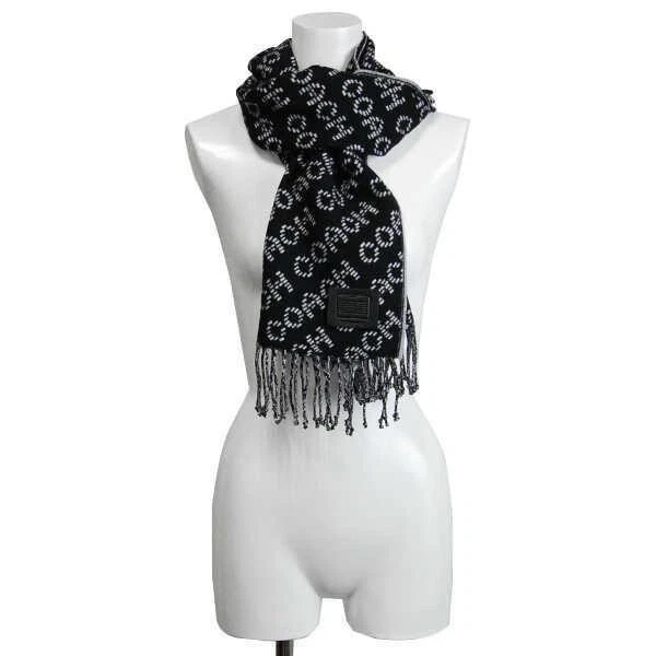 Coach Men's Black/White Merino Wool Logo Signature Scarf (C7759) -