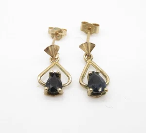 9ct gold pear cut sapphire drop earrings (1g) Hallmarked - Picture 1 of 5