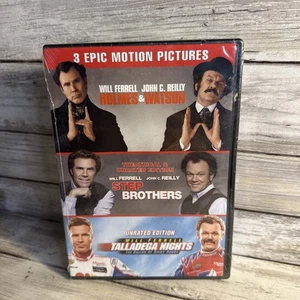 New! 3 Epic Movies Holmes & Watson, Step Brothers, Talladega Nights DVD Sealed - Picture 1 of 4