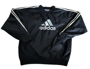 Vintage Adidas Jacket Windbreaker Pullover Running Trefoil Youth L Black/White - Picture 1 of 14