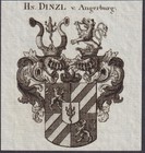 Dinzl V.Angerburg Armoiries Coat Of Arms Adel HÃ©Raldique Gravure Sur Cuivre