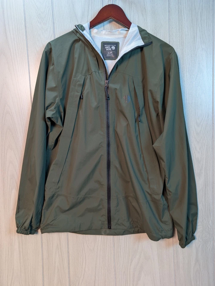 Jaqueta de chuva Mountain Hardwear masculina pequena verde com capuz leve  - Imagem 1 de 4