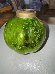 Kugel Style Green Crackle Glass Christmas Ornament 4” Ball - Picture 1 of 1