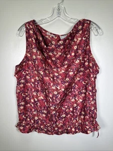 Vintage Old Navy Collection Silk Tank Womens XL Floral Y2K High Cowl Neck Tie - Picture 1 of 6