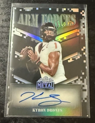 2025 Leaf Metal Football Arm Forces Black Prismatic Auto 1/5 Kyron Drones AF-KD1 - Image 1 of 3