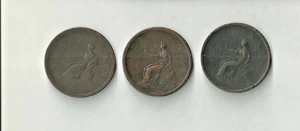 Reino Unido 3 x 1 centavo monedas de cobre 1806 1807 1812 ficha Jorge III KM#663 - Imagen 1 de 2