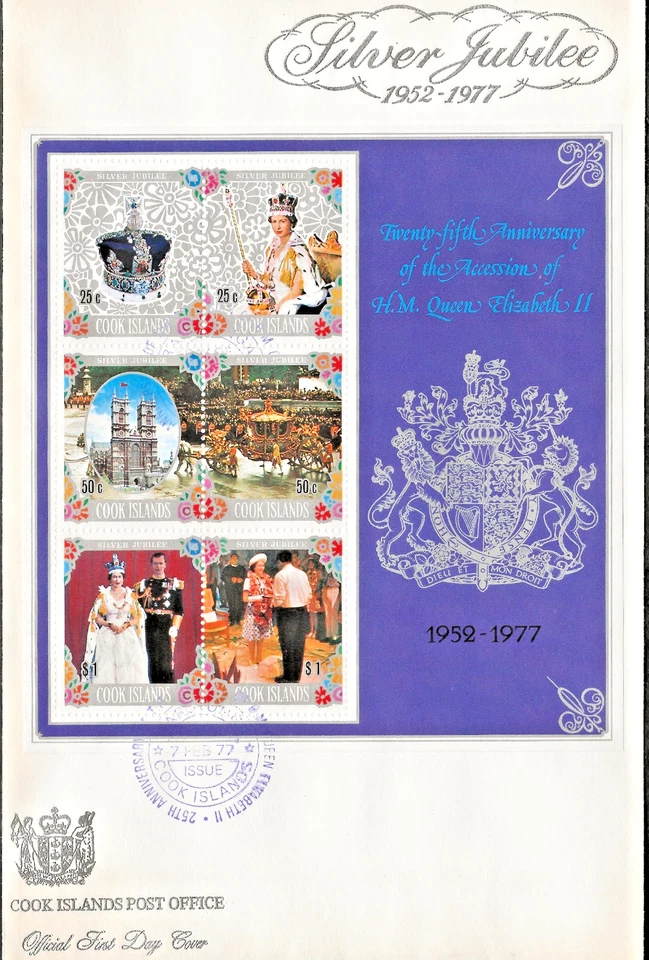 7/2/1977 COOK ISLANDS QEII SILVER JUBILEE MINIATURE SHEET OFFICIAL FDC - Image 1 of 1