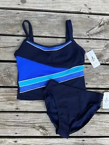 Vtg 80s Swimsuit 2 Piece High Waist Color Block Mesh Sz 12 Retro Beach Vacation - Picture 1 of 24