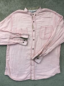 French Connection Shirt Mens L Large Pink Button Up FC Jeans Grandad Collar