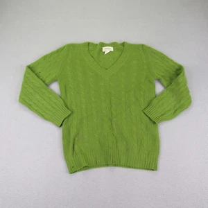 Neiman Marcus Sweater Women Medium Green Cable Knit Cashmere Pullover Scotland ^ - Picture 1 of 12