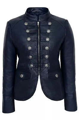 Women's Navy Blue Leather Jacket Real Lambskin Victory Military Stylish Jacket - Image 1 of 4