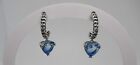 925 Sterling Silver Heart Chain Stud Earrings with Blue Glass Hearts