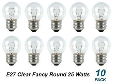 10 x 25W Clear Fancy Round Light Globes Bulbs Lamps E27 Screw Incandescent G45 - Image 1 of 4