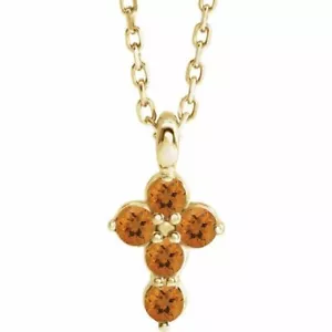 Collar genuino cruz de citrino 16-18" en oro amarillo 14K - Imagen 1 de 2
