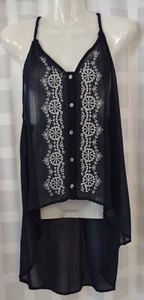 Double Zero Blue Semi Sheer Braided Spaghetti Strap Hi/Lo Top Women's Size Large - Picture 1 of 5
