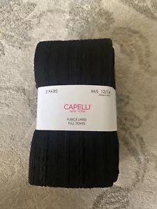 Capelli New York Jugend Mädchen M/L 12-14Y 2 Paar Strumpfhosen Fleece gefüttert Rücken Zopfmuster - Bild 1 von 3