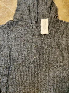 American Eagle Soft & Sexy Plush Heather Navy Hooded Henley Sweater Medium - Picture 1 of 2