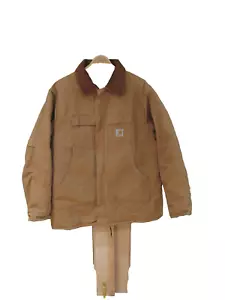 Carhartt Men Brown Canvas Work Jacket Zip Up Black Quilted Insulation SZ 54/T - Picture 1 of 7
