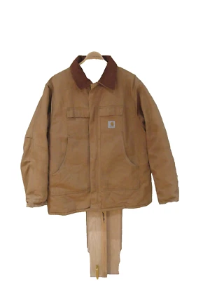 Carhartt Men Brown Canvas Work Jacket Zip Up Black Quilted Insulation SZ 54/T - Image 1 of 4
