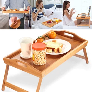 Laptop Desk Foldable Snack Tray Bed Sofa Picnic Adjustable Stand Bamboo Table US - Picture 1 of 11