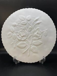 Imperial Satin Glass Embossed 3D White Roses Footed Plate - E5