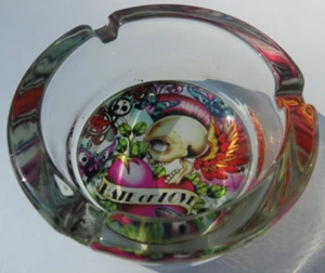 3 1/2" Tattoo Hate or Love Rock 3D Glass Ashtray - Picture 1 of 4