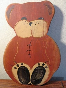 Wolf Creek Folk Art / Primitive Wooden 10" Teddy Bear Wall Art - Artist Signed - Picture 1 of 5