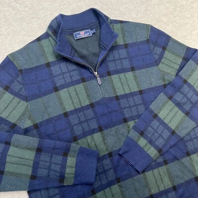 Vineyard Vines Sweater Mens Large Tartan Plaid 1/4 Zip Extra Fine Merino Wool - Image 1 of 4