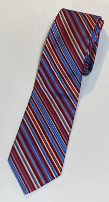 Corbata de seda Talbots para hombre roja azul crema a rayas Foto 1 de 4