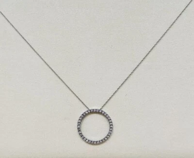 14k White Gold 18” Chain 10k Circle Diamond Necklace .2ctw Christmas Gift - Image 1 of 4