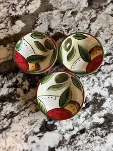 Pampered Chef Oil dipping glazed Hand Painted dipping bowls set of 3 - Picture 1 of 4