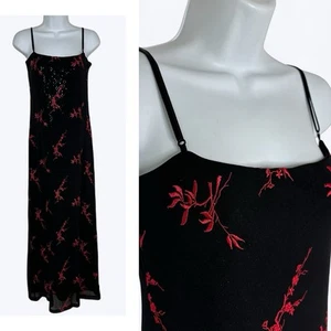 Kaya Maxi Dress Sz M Black Mesh Red Floral Sequin Fairy Grunge Whimsigoth Y2K - Picture 1 of 17