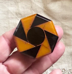 Vintage XL Chunky Bakelite Coat Button 2 Color Black and Butterscotch 1940's - Picture 1 of 4