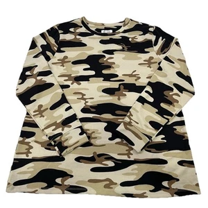 Denim & Co Heavenly Jersey Khaki Camo Print Long Sleeve Women’s Top Size XL 9371 - Picture 1 of 5