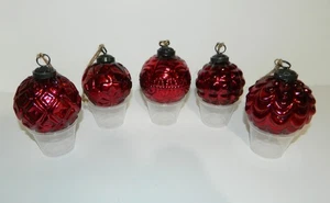 Adornos navideños rojos de vidrio mercurio en relieve estilo bola Pottery Barn x 5 - Imagen 1 de 12