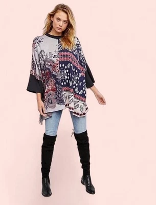 Suéter Free People Paisley Boho de gran tamaño holgado con flecos para mujer talla XS/S NUEVO SIN ETIQUETAS Foto 1 de 4