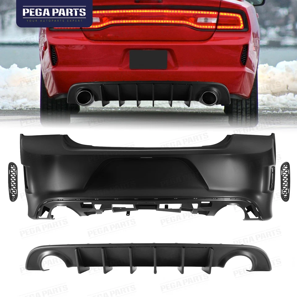 For 2011-2014 Dodge Charger Rear Bumper Cover Assembly w/ Tail Lip SRT 8 Style Foto 1 de 4