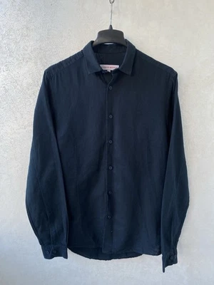 Camisa Orlebar Marrón Lino/Algodón Manga Larga Azul Marino Talla S  Foto 1 de 4