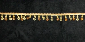 SOLD BY THE YARD- 1.75'' Flower Beaded Crystal Trim- Light Gold & Amber - Picture 1 of 5