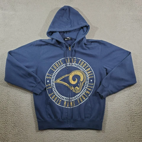 St Louis Rams Hoodie Mens Small Blue Full Zip Logo NFL Team Apparel Sweater Cover