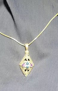 Morning Sun Inc 925 Aquamarine And Amythyst Pendant On 30 "Chain - Picture 1 of 5