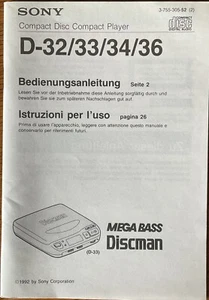 Bedienungsanleitung Sony D-32/33/34/36 Discman - Bild 1 von 1