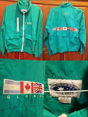 Vtg 80s Starbus World Flag Globalization DuPont USA Windbreaker Jacket Med - Image 1 of 4