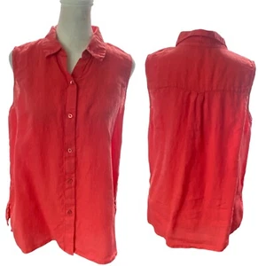 Top donna Eileen Fisher taglia S rosa lino biologico senza maniche bottoni davanti 92-22 - Foto 1 di 13