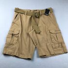 AirWalk Shorts Men 34 Brown Cotton Flat Front Belted Lightweight Cargo NWT *