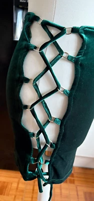 BNWT Ladies NASTY GAL Pine EVER GREEN Velour D-Ring CORSET LACE Up MINI Skirt 6 - Image 1 of 4