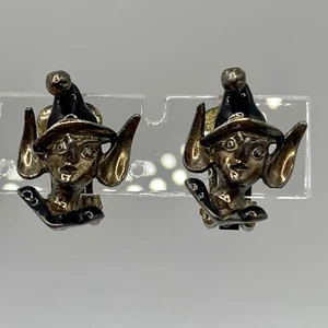 MARVELLA Vintage schwarze Emaille Elfe Pixie Ohrclips 50er MCM kitschig - Bild 1 von 5