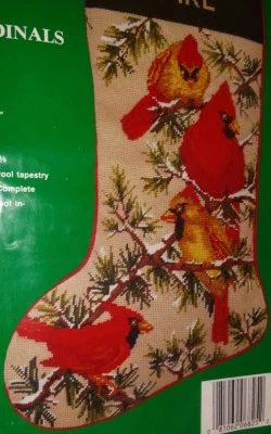 NEEDLE TREASURES 'CARDINALS'~18" Christmas Stocking KIT 6825 RARE Elsa Williams - Image 1 of 4