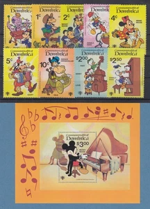 Dominica 1979 Walt Disney Musica Lotto 9 Valori ed Edizione in Blocco ** - Foto 1 di 1