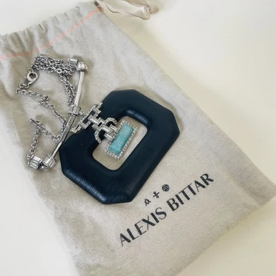 Raro collar babero Alexis Bittar negro tallado a mano Lucita con cristales de Swarovski Foto 1 de 4